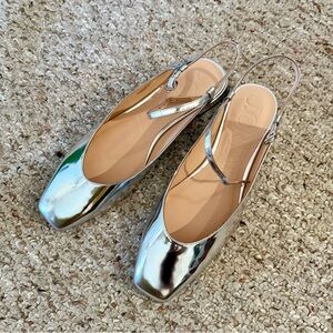 BNIB J CREW silver mirror flats - size 9.5